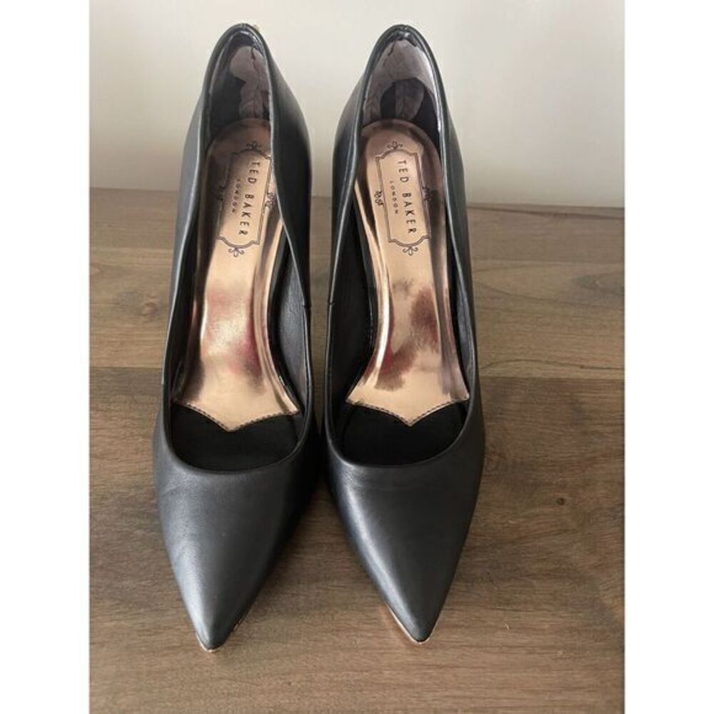 TED BAKER LONDON Womens Black Kaawa Stiletto Slip On Leather Pumps Shoes 38.5